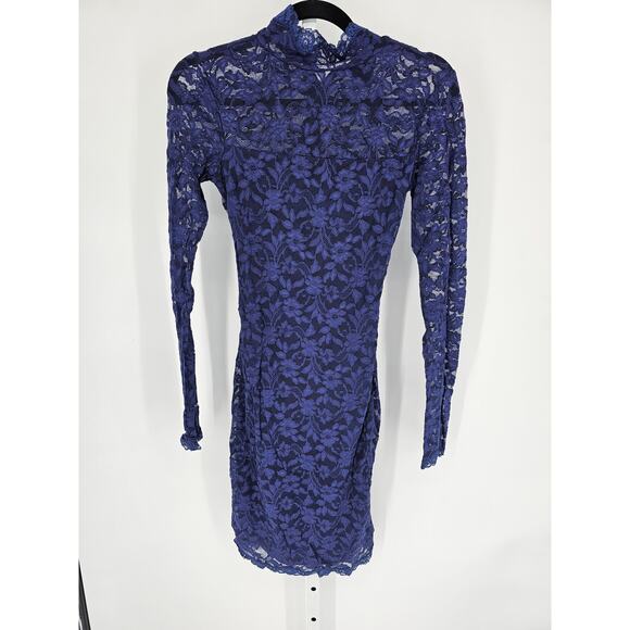 Moda International Women's Blue Long Sleeve Knee Length Lace Dress Size S - Picture 1 of 4